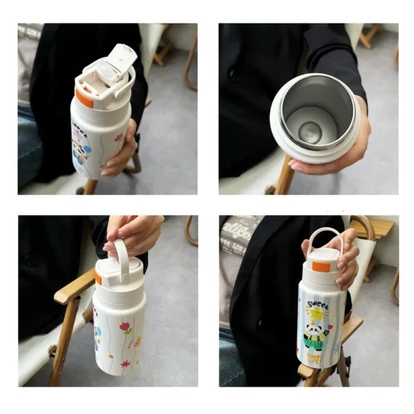WPLSCPTM0146-0149-02 Hand-Drawn Style Panda Large Capacity Insulated Cup Thermos