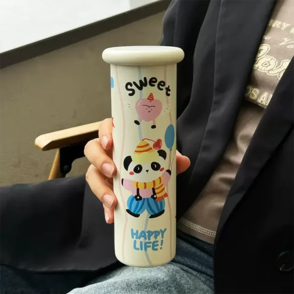 WPLSCPTM0148 Hand-Drawn Style Panda Large Capacity Insulated Cup Thermos