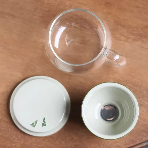 WPLSCPTC0047-0048 Hand-Painted Panda Tea Cup Glass Mug with Ceramic Inner Filter