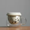 WPLSCPTC0047 Hand-Painted Panda Tea Cup Glass Mug with Ceramic Inner Filter
