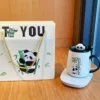 WPLSCPMU0205-0208-03 Happy Panda Ceramic Mug with Lid Coffee Cup Gift Boxed