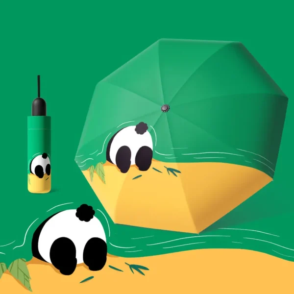 WPLSUB000267 Hiding Panda Color-Blocked Folding Umbrella UV-Proof Sun and Rain