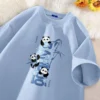 WPCTTS000558-02 Lake Blue Panda with Ice Summer Cotton Casual T-Shirt
