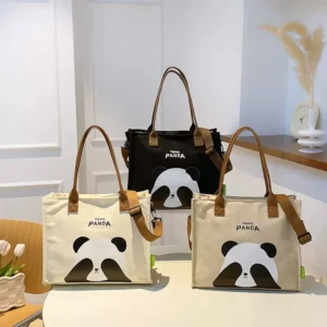 Cartoon Panda Canvas Tote Bag