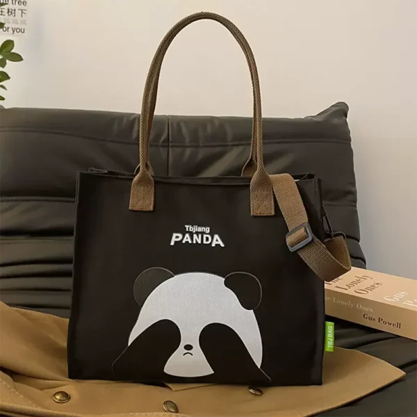 WPBGST000015 Cartoon Panda Canvas Tote Bag Black