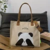WPBGST000017 Large Capacity Cartoon Eye-Covering Panda Canvas Tote Bag