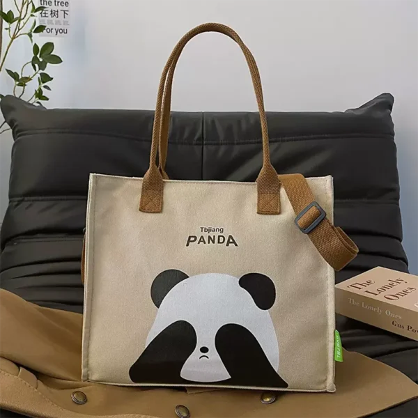 WPBGST000017 Large Capacity Cartoon Eye-Covering Panda Canvas Tote Bag