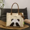WPBGST000016 Cartoon Panda Canvas Tote Bag Off-White