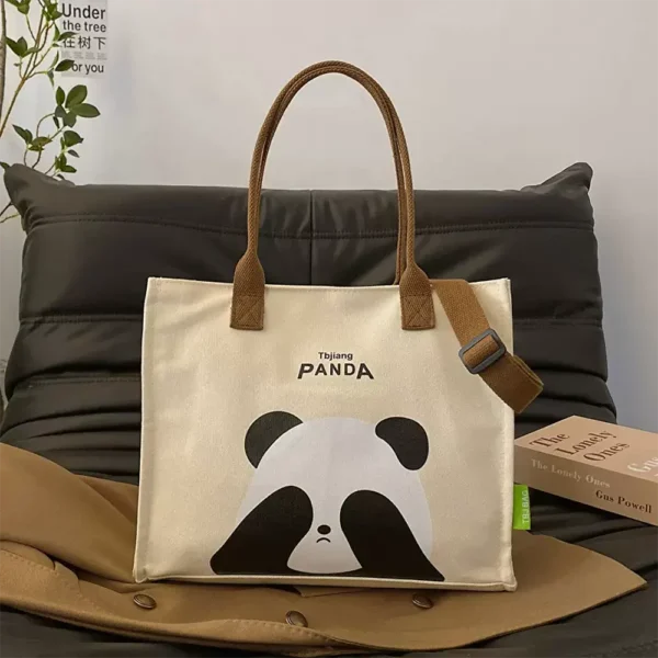 WPBGST000016 Cartoon Panda Canvas Tote Bag Off-White