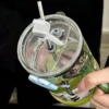 WPLSCPPC0078-0079-03 Large Capacity Cute Panda Pattern Glass Cup with Straw