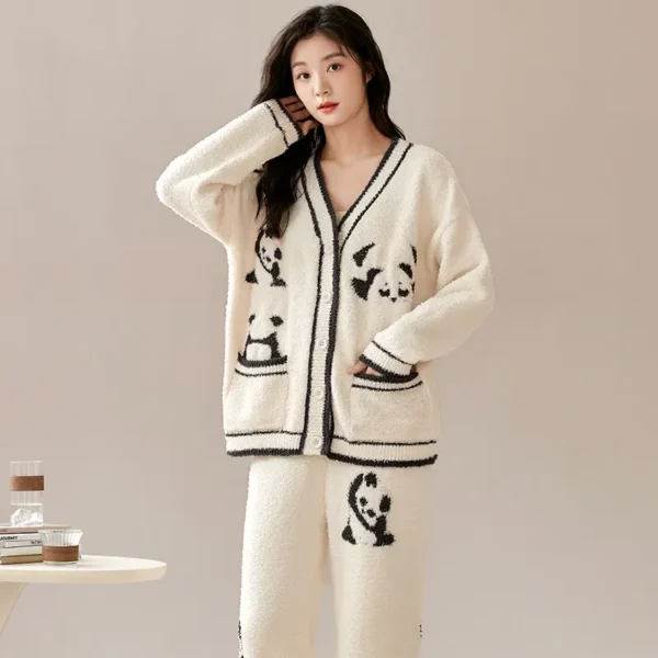 WPCTPM000254-01 Lazy Panda Half-Fleece Pajamas Women Winter Loungewear
