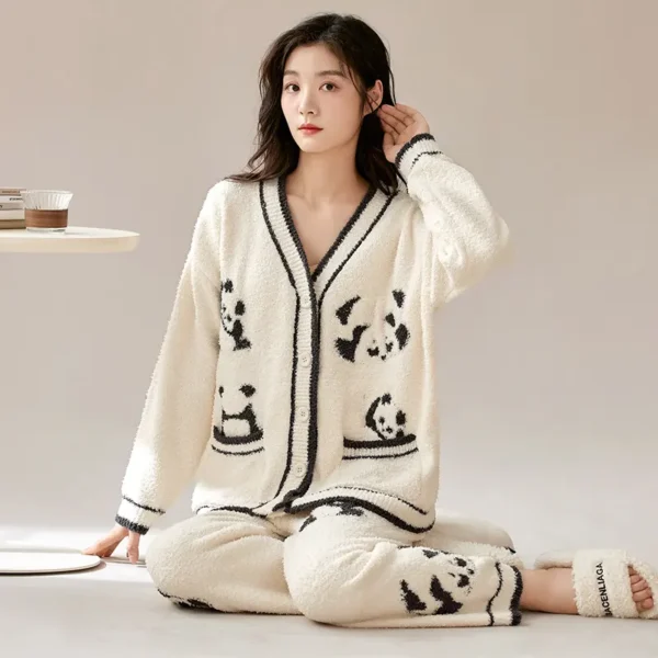 WPCTPM000254-02 Lazy Panda Half-Fleece Pajamas Women Winter Loungewear