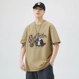 Men's Lightweight T-Shirt with Vintage Cool Panda Biker Print