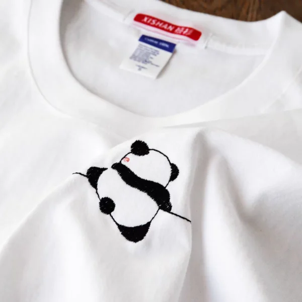 WPCTTS000669-0680-03 Minimalist Panda Embroidery Loose-Fit Pure Cotton T-Shirt