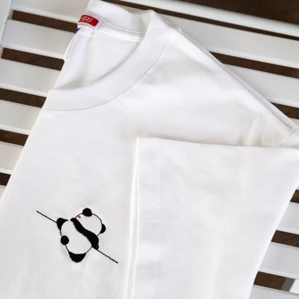 WPCTTS000669-0680-04 Minimalist Panda Embroidery Loose-Fit Pure Cotton T-Shirt