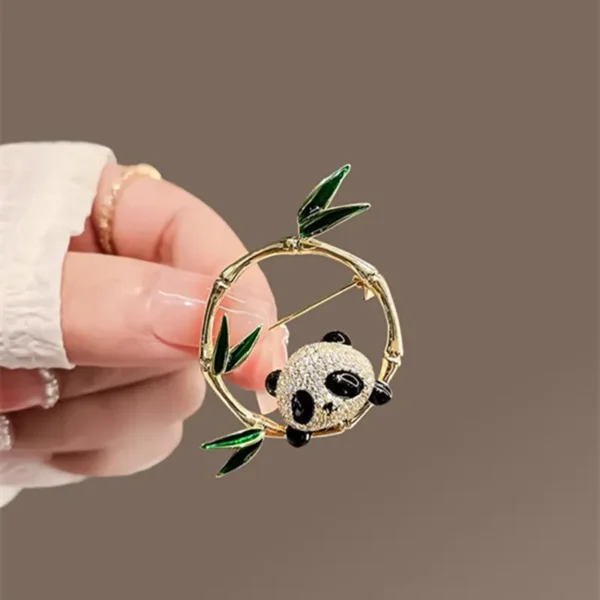 WPDCBR000183-02 Modern Chinese Style Cute Panda Bamboo Brooch Lapel Pin