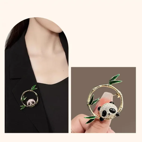 WPDCBR000183-03 Modern Chinese Style Cute Panda Bamboo Brooch Lapel Pin