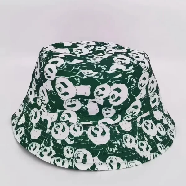 WPCTHABH0101 Multi-Color Casual Style Panda Print Sun Protection Bucket Hat Green