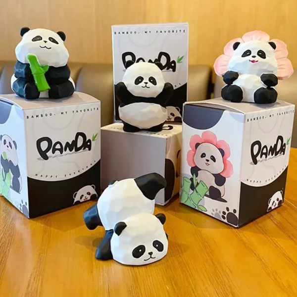 Original Wood Carving Style Panda Figurine Exquisite Desk Decor