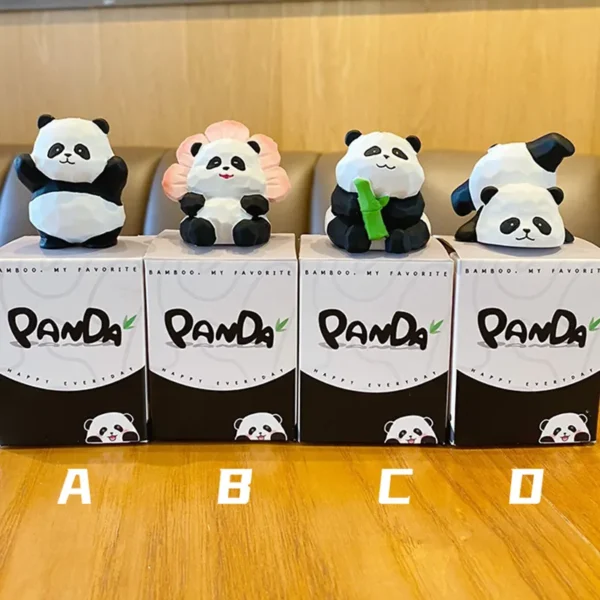 Original Wood Carving Style Panda Figurine Exquisite Desk Decor