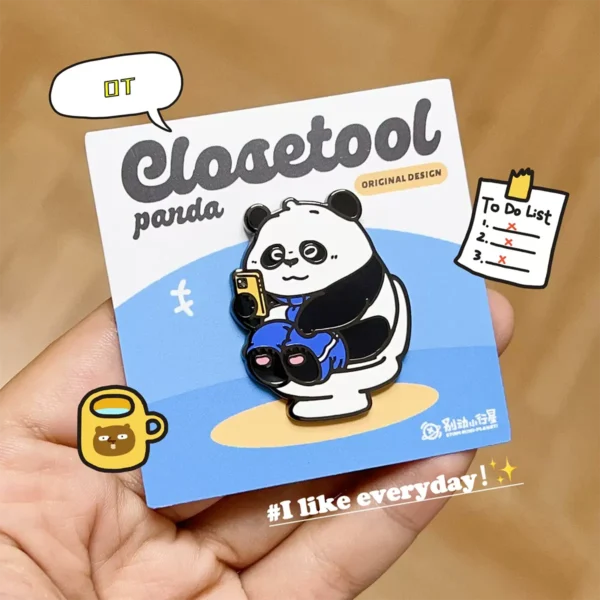 WPDCBR000199-02 Paid Overtime Panda Original Cute Metal Brooch Badge Pin