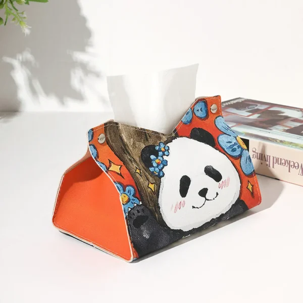 WPHHTB000255 Painting Style Panda Pattern Tissue Box Home Tissue Organizer Red