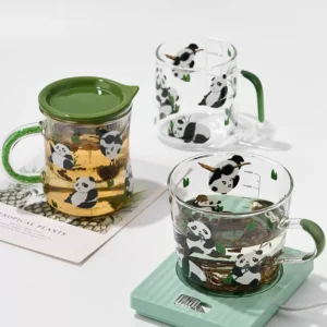 WPLSCPTC0038-0040-01 Panda and Bamboo Glass Water Cup with Tea Separation Infuser