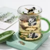 WPLSCPTC0038-0040-02 Panda and Bamboo Glass Water Cup with Tea Separation Infuser