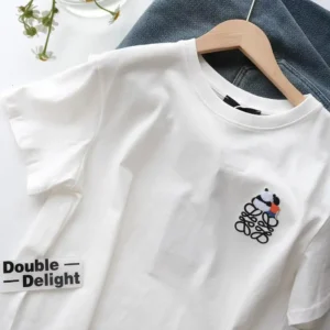 Panda and You Creative Design Embroidered Short-Sleeve T-Shirt