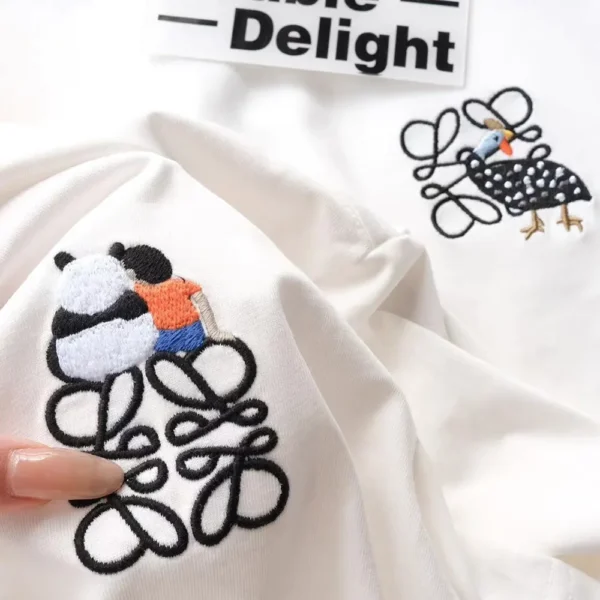 WPCTTS000695-0700-02 Panda and You Creative Design Embroidered Short-Sleeve T-Shirt