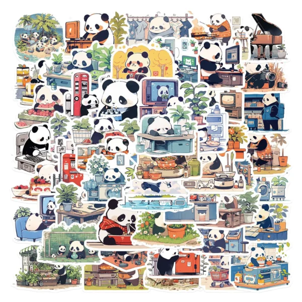 WPDCSK000277-01 Panda Daily Life Series Waterproof Stickers for Journals 50 Pcs