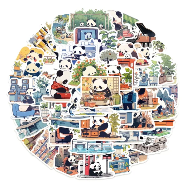 WPDCSK000277-03 Panda Daily Life Series Waterproof Stickers for Journals 50 Pcs