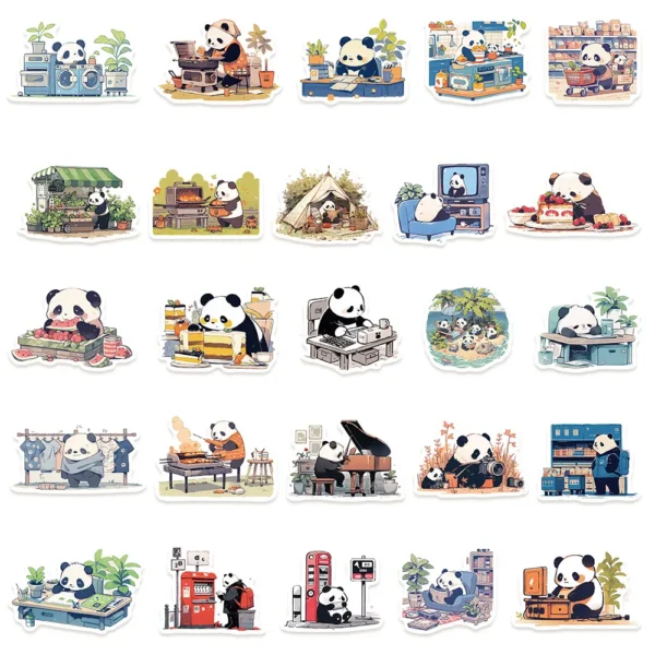 WPDCSK000277-06 Panda Daily Life Series Waterproof Stickers for Journals 50 Pcs