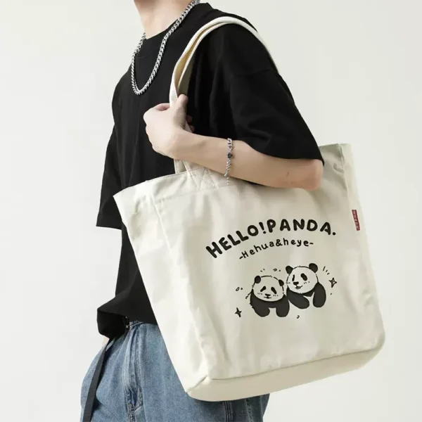 Panda Hua Hua and He Ye Print Canvas Tote Bag Shopping Bag