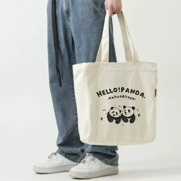 Panda Hua Hua and He Ye Print Canvas Tote Bag Shopping Bag