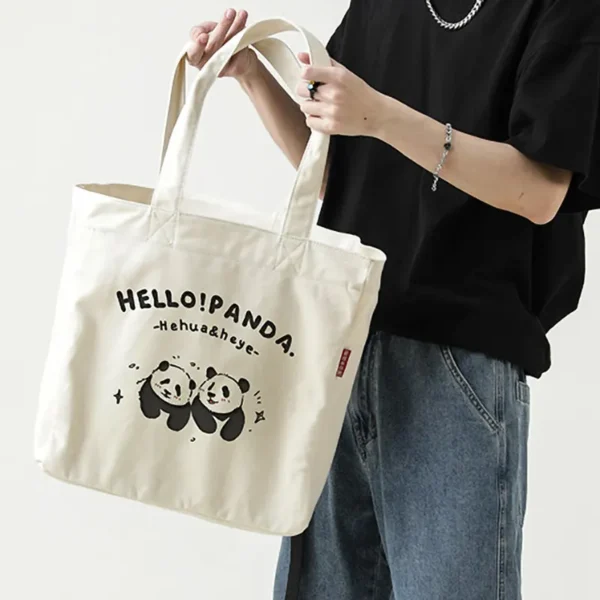 Panda Hua Hua and He Ye Print Canvas Tote Bag Shopping Bag