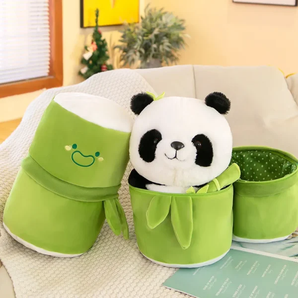WPDTPT000126-0127-01 Panda in Bamboo Tube Plush Doll Creative Toy Pillow Cushion