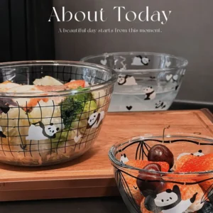 WPHHTW000201-0203-01 Panda Pattern Glass Bowl Stylish Tableware Baking Salad Bowl