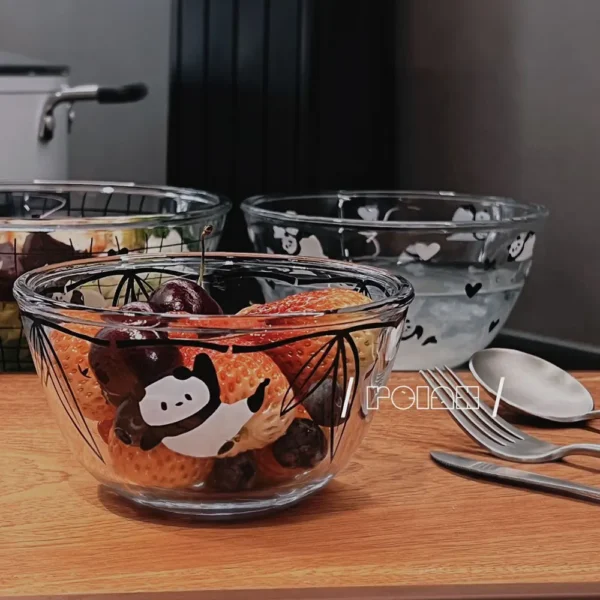 Panda Pattern Glass Bowl Stylish Tableware Baking Salad Bowl