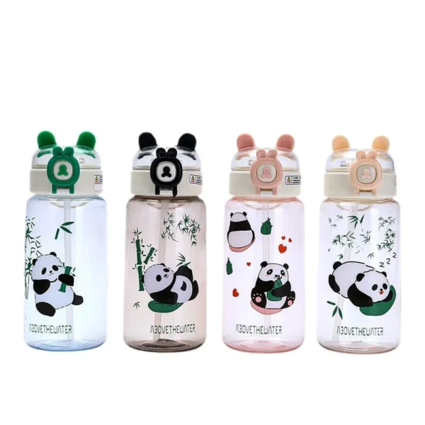 WPLSCPPC0073-076-01 Panda Pattern Plastic Large Capacity Portable Straw Water Bottle