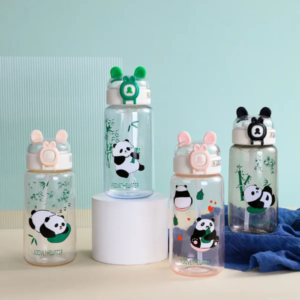 WPLSCPPC0073-076-02 Panda Pattern Plastic Large Capacity Portable Straw Water Bottle