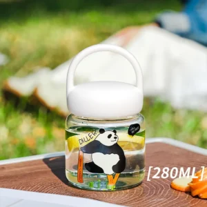 WPLSCPPC0063 Panda Pattern Portable Cup Glass Travel Mug with Handle