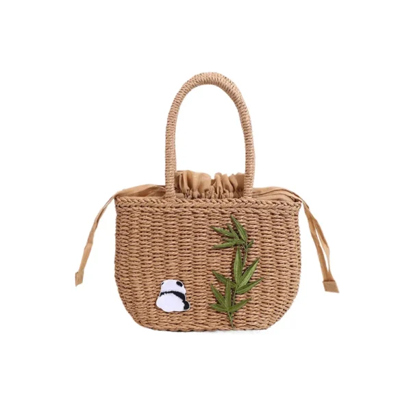 WPBGWB000156 Panda Pattern Straw Woven Bag Country Style Tote Bag Handbag Khaki