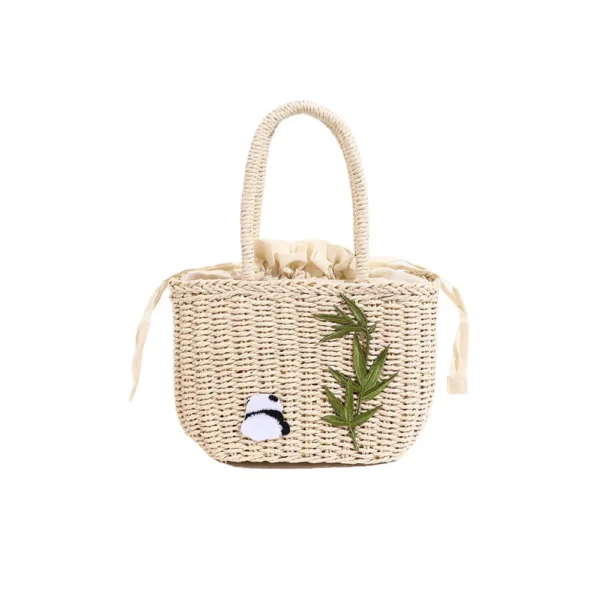 WPBGWB000157 Panda Pattern Straw Woven Bag Country Style Tote Bag Handbag White