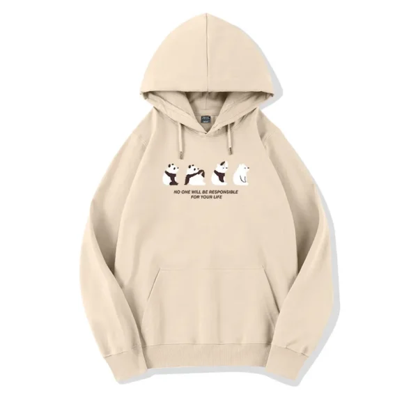 WPCTSS000426 Panda Print Creative Pullover Fleece Casual Hoodie Sweatshirt Apricot