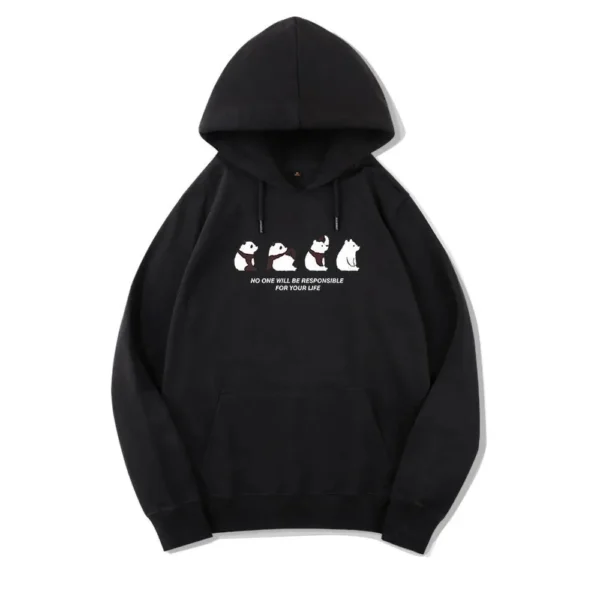 WPCTSS000402 Panda Print Creative Pullover Fleece Casual Hoodie Sweatshirt Black
