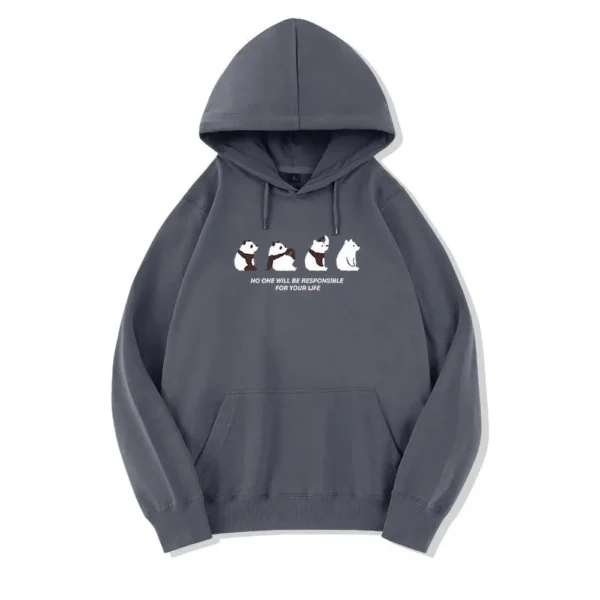 WPCTSS000408 Panda Print Creative Pullover Fleece Casual Hoodie Sweatshirt Dark Grey