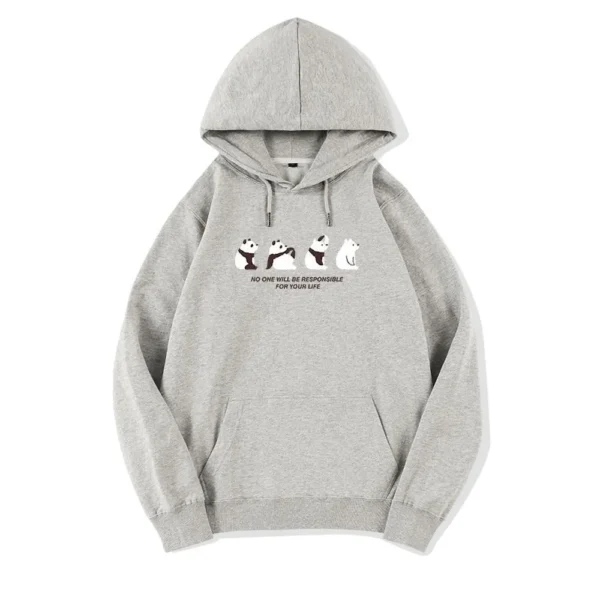 WPCTSS000413 Panda Print Creative Pullover Fleece Casual Hoodie Sweatshirt Light Grey