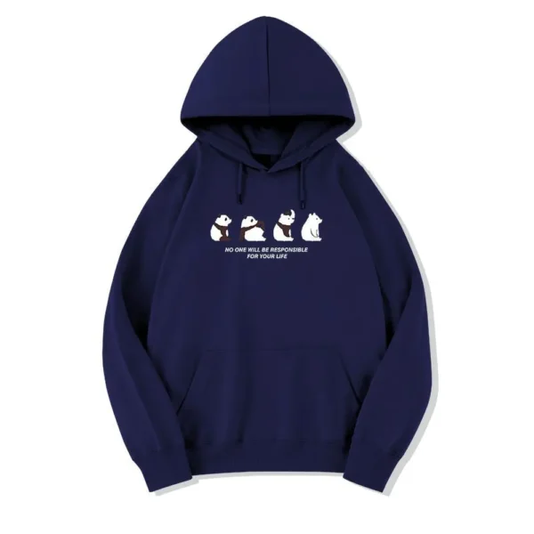 WPCTSS000420 Panda Print Creative Pullover Fleece Casual Hoodie Sweatshirt Navy