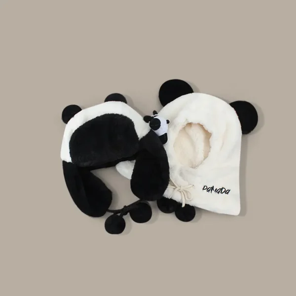 WPCTHAHW0131-0134-02 Panda Shaped Hat Warm Plush Earflap Hat Versatile Headwrap